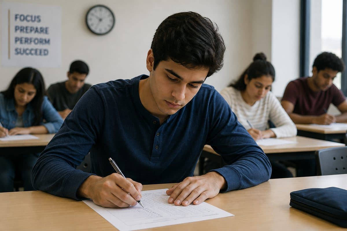 Student filling in an answer sheet during a timed mock test